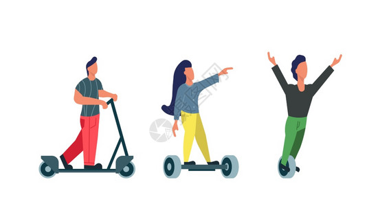 卡通骑平衡车的男女元素图片
