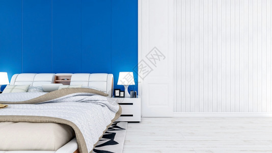 现代白色卧室内墙壁和地板上空间3D图片