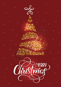 红假日背景上的圣诞节文字上面有纯化的fir树和恒星手画的书法字母矢量说明eps10红假日背景上的快乐圣诞节文字上面有纯化的树和星图片