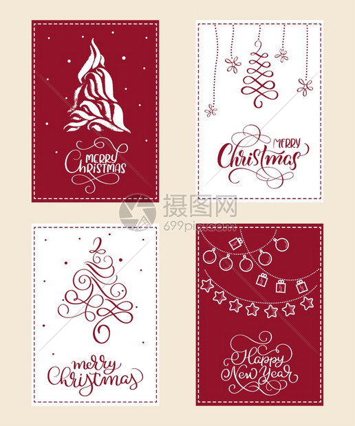 一套圣诞节假日插图用书法文本快乐的圣诞节和新年圣诞节和新年图片