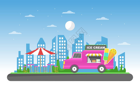 冰淇淋食品面包卡车营业说明图图片