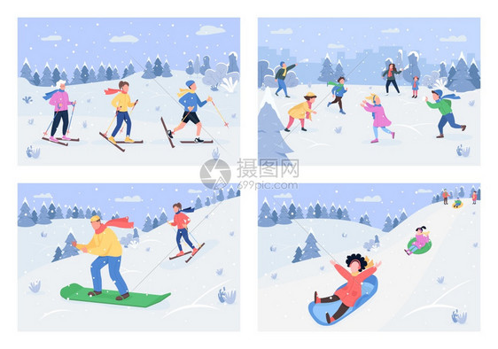 冬季山上儿童滑雪图片