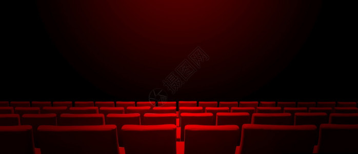 红色座位排和黑复制空间背景的电影院水平横幅红色座位排和黑背景的电影院图片