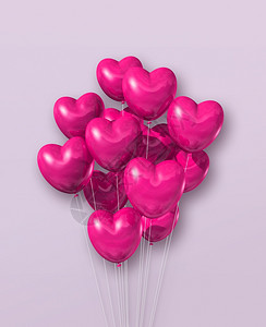 粉红心脏形状空气球组以浅紫背景为单位3d显示粉红心脏形状空气球组以浅紫背景为单位图片