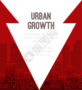 现代城市的增长化红箭旗摩天大楼的轮廓和文字位置城市景观横幅图表信息的矢量模板和你设计现代城市的成长矢量模板图片