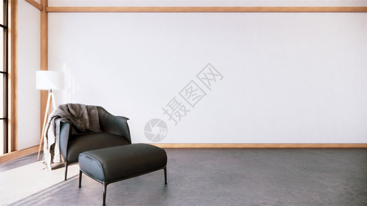 室内设计有一个手椅在空房的日本人设计3d图片
