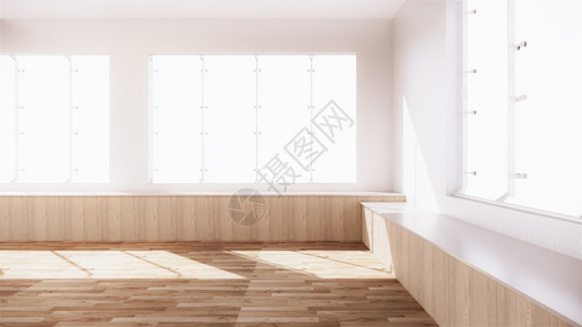 2楼英尺白色房间有热带风格的木地板3d图片