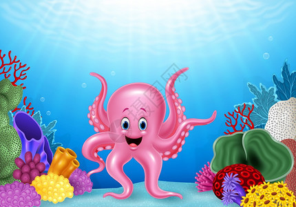 在海底世界里的小章鱼卡通矢量插画图片