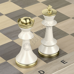 木象棋板上的白皇后和王象棋背景图片