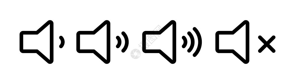 演讲矢图标的音量组矢孤立的黑色音频图标或符号扬声音量图标频声效