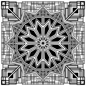 华对称装饰黑白平方艺术风格插画