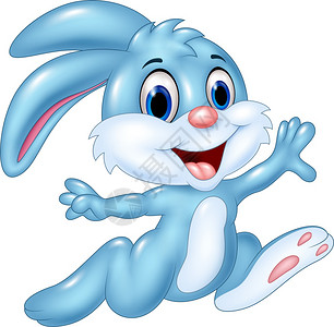 卡通兔子奔跑和快乐孤立在白色背景上图片