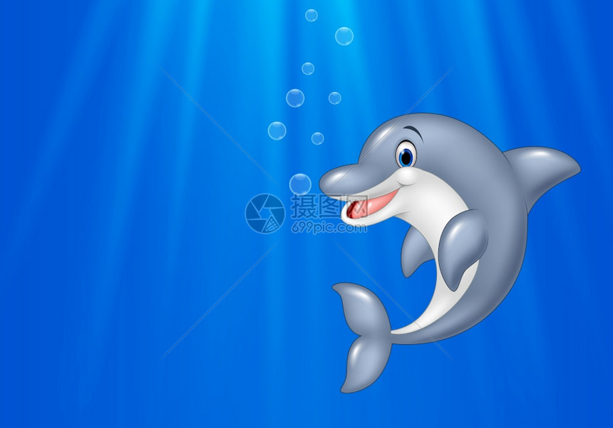 海洋中游泳的卡通海豚插画图片下载 正版图片 摄图网