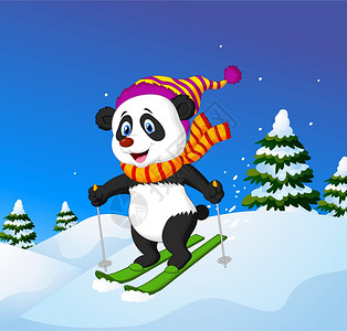 滑雪的卡通熊猫图片素材