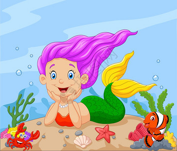 快乐的小美人鱼在水底游泳图片