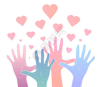 用心温柔地展示颜色梯度人的手国际友谊和善良日人类团结卡片邀请函模板和你的创造力矢量元素以心温柔地展示颜色梯度人的手矢量元素图片