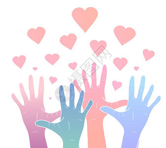 用心温柔地展示颜色梯度人的手国际友谊和善良日人类团结卡片邀请函模板和你的创造力矢量元素以心温柔地展示颜色梯度人的手矢量元素图片