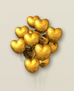 蜜色背景的金红心形空气球组3d显示金红心形空气球组蜜色背景的金红心气球组图片