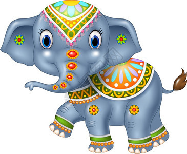 具有印度经典传统服装的卡通大象图片