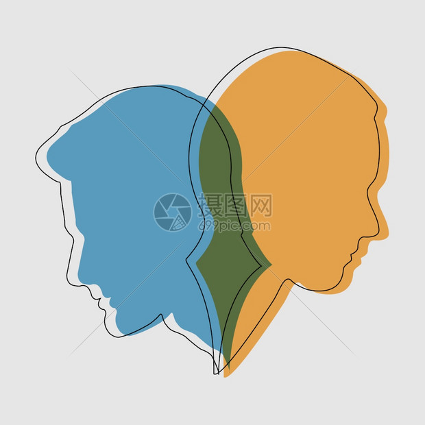 个分裂的概念两轮廓和男女面孔的轮廓图片