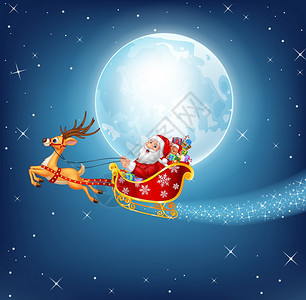 圣诞雪橇被驯鹿拉扯的喜悦圣塔插图图片