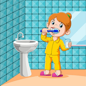 那个女孩在刷牙图片