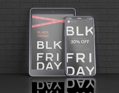 3d说明数字平板电脑和智能手机屏幕上的黑色星期五销售横幅特别提供广告黑色星期五概念网上商店和销售概念图片