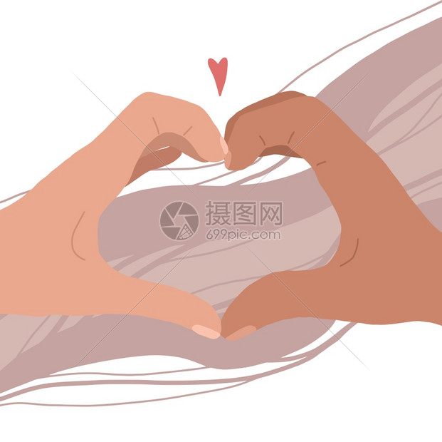 两只有心形的双手画平插图一对男女情侣人节的贺卡一对情人节的贺卡