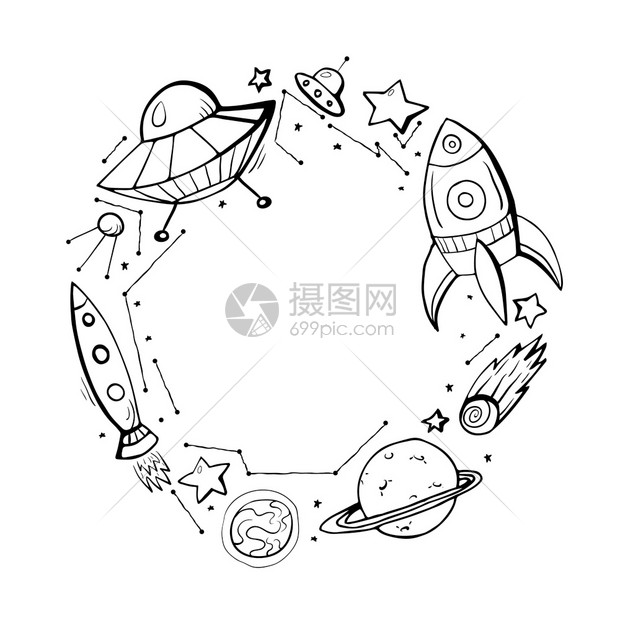 黑白星座火箭矢量图图片