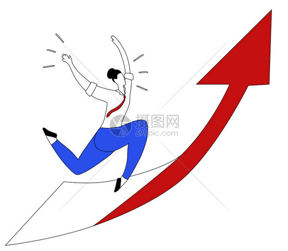 在箭头上奔跑的女青年卡通矢量元素图片