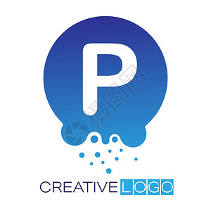 创意标志字母p在圆点上有喷洒矢量图示标识签品牌白背景上孤立的设计