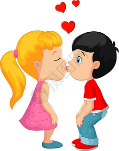 卡通小男孩亲吻小女孩图片