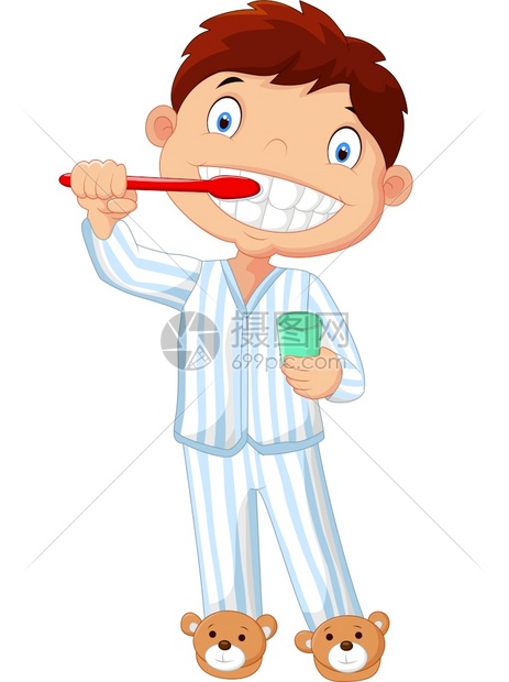 卡通小男孩在刷牙图片