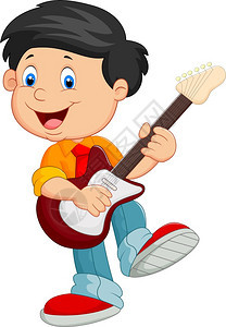 卡通可爱弹吉他的男孩图片