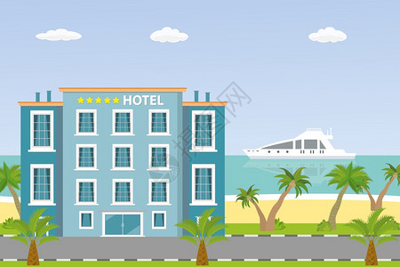 旅馆建筑和海洋沙滩矢量图图片