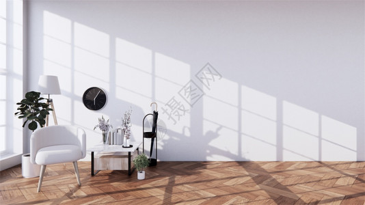 室内起居客厅热带风格配有手椅和小型木柜制3d图片