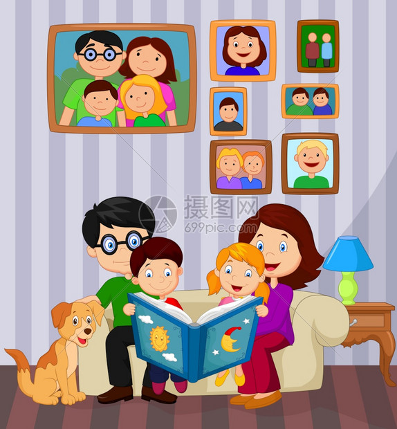 卡通在客厅读故事书图片