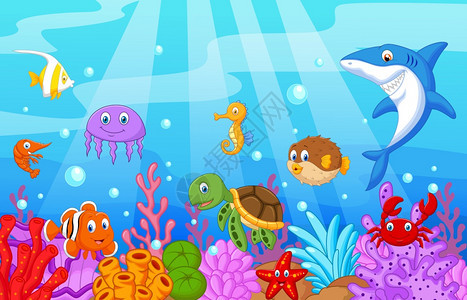 海底世界的各种海洋生物插画图片下载 正版图片 摄图网