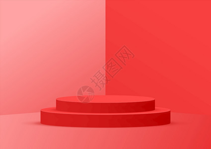 空的讲台工作室红色背景用于复制空间的产品显示showrmshlefr广告产品的横幅背景图片