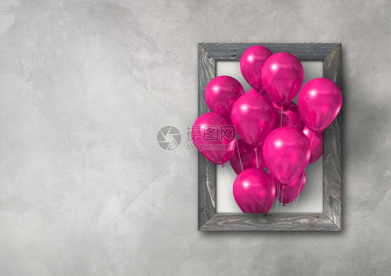 混凝土墙条上的粉红气球组3d显示粉红气球组在混凝土墙条上图片