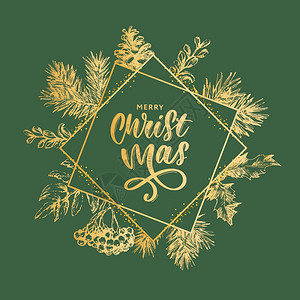 圣诞花圈框架包括圣诞节树枝和日装饰广告明信片请柬圣诞花圈框架树枝和节日装饰海报图片
