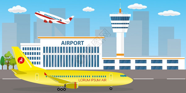 机场建筑跑道矢量插画图片