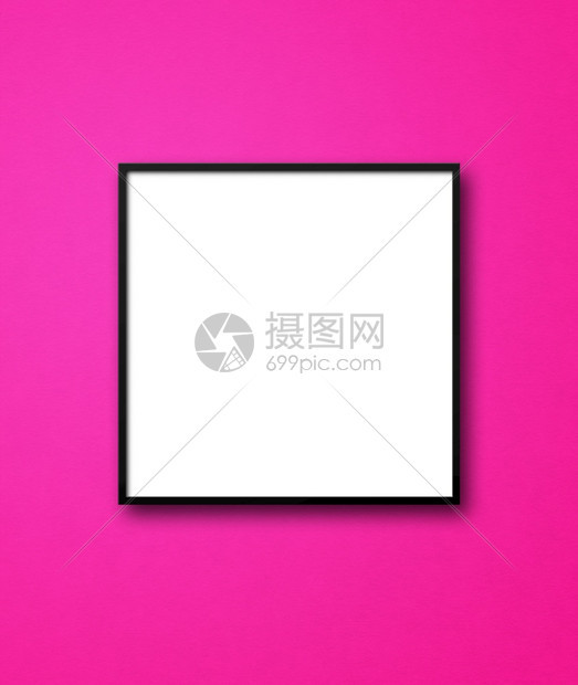 挂在粉红色墙壁上的黑方图框空白模型板黑方图框挂在粉红色墙壁上图片