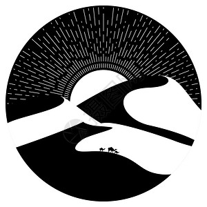 黑白剪影沙漠中的山丘海报设计图片素材