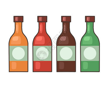 一套加热酱的瓶子调味食品矢量卡通的配方菜单横幅和设计矢量卡通的对象图片