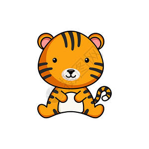数字标志设计白色背景上的可爱老虎商业图标吉祥卡通画专辑剪贴本贺卡