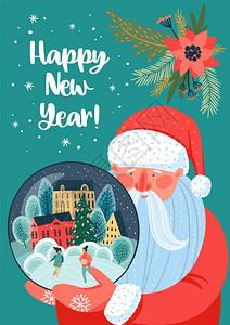 以santclus时尚回溯风格向量设计模板圣诞节和以claus表示新年快乐插图图片