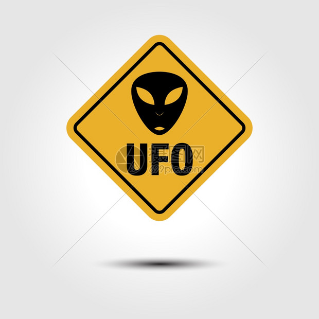 ufo黄金属符号上面有刻在白底面的矢量图解ufo矢量图解的片