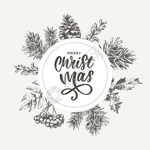 圣诞节海报插图圣诞节背景的矢量插图带有圣诞节树枝框架的矢量插图与圣诞节树枝的矢量插图图片