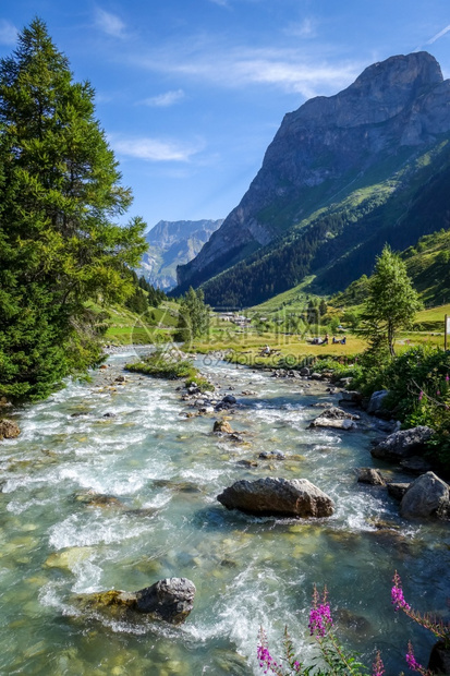 瓦诺伊州公园阿尔卑斯山谷的多伦河萨沃伊岛法国阿尔卑斯山法国阿尔卑斯群岛家公园山谷的多伦河法国阿尔卑斯河图片